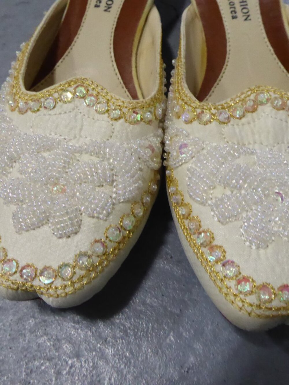 Ivory/white embroidered beaded bridal mules